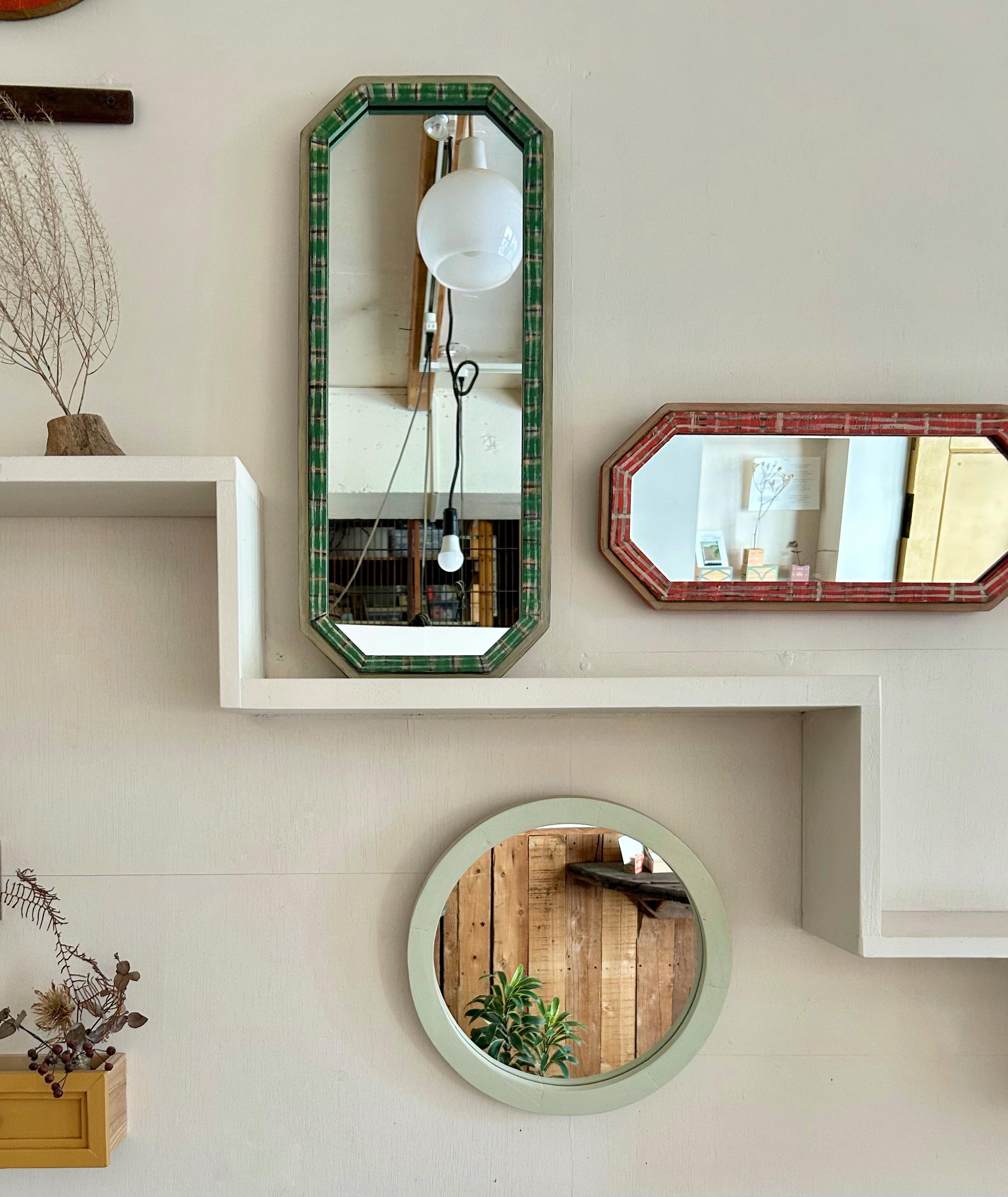 Octagonal Checkered mirror 八角形のチェック柄ミラー(緑チェック)