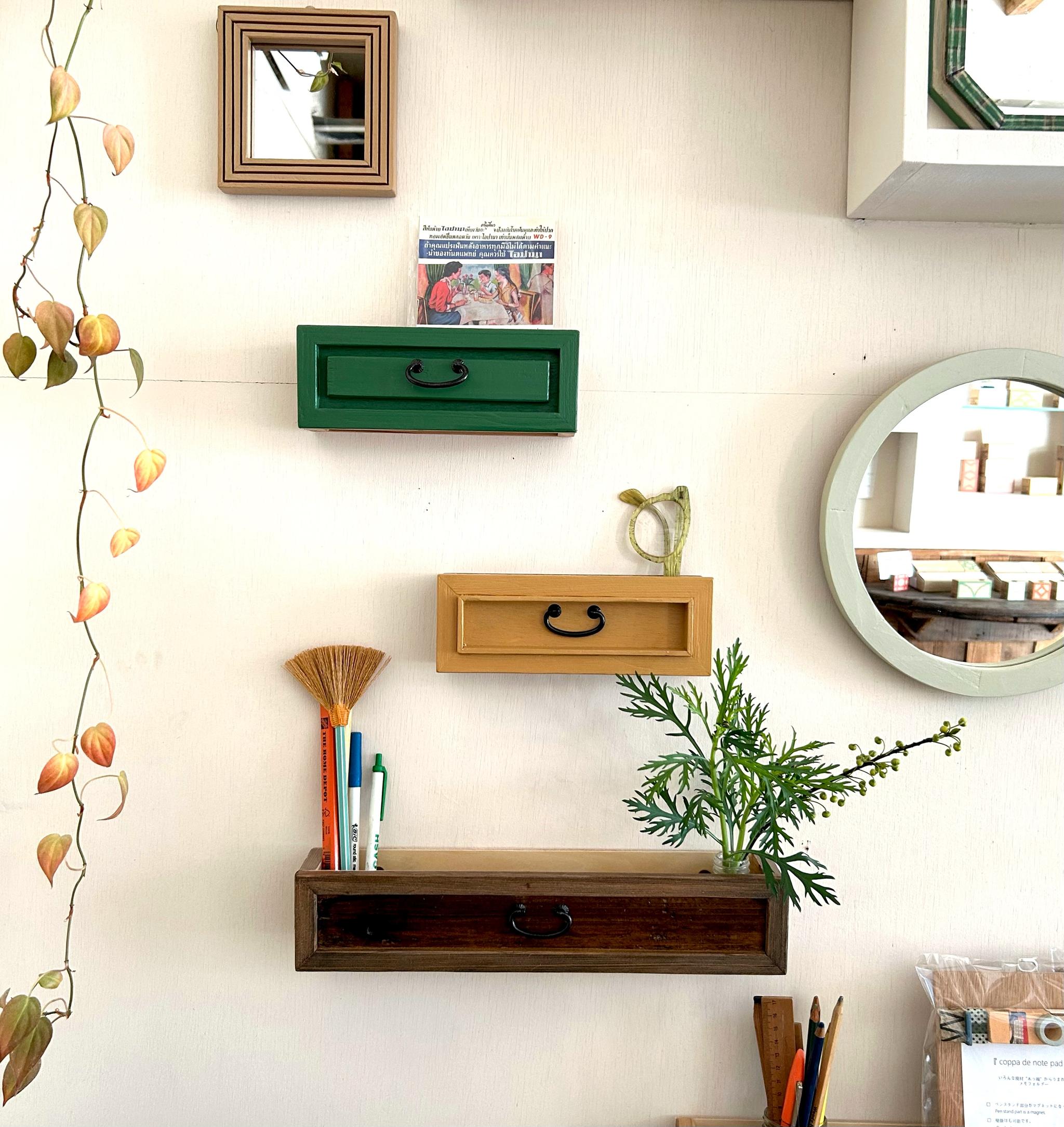 壁掛け収納　デスク収納　『drawer box』細長ナチュラルブラウン